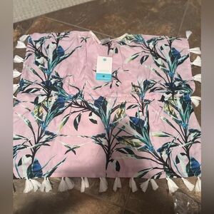 NWT 2T Pink Tropical Print Cover-Up with Tassels- fits 1-2 years with drawstring